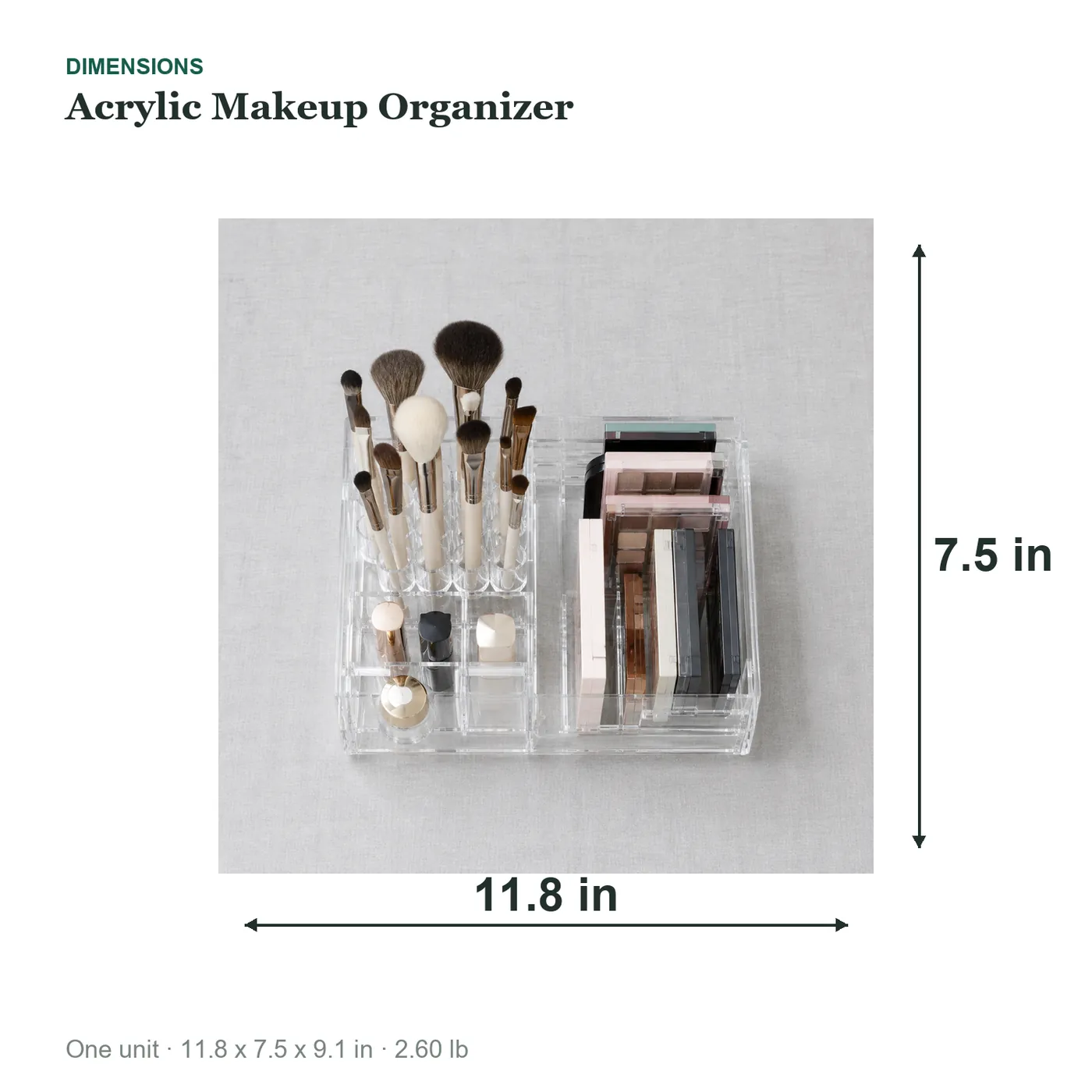 Acrylic Makeup Organizer dimensions diagram