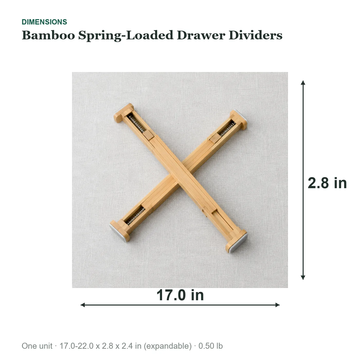 Bamboo Spring-Loaded Drawer Dividers dimensions diagram
