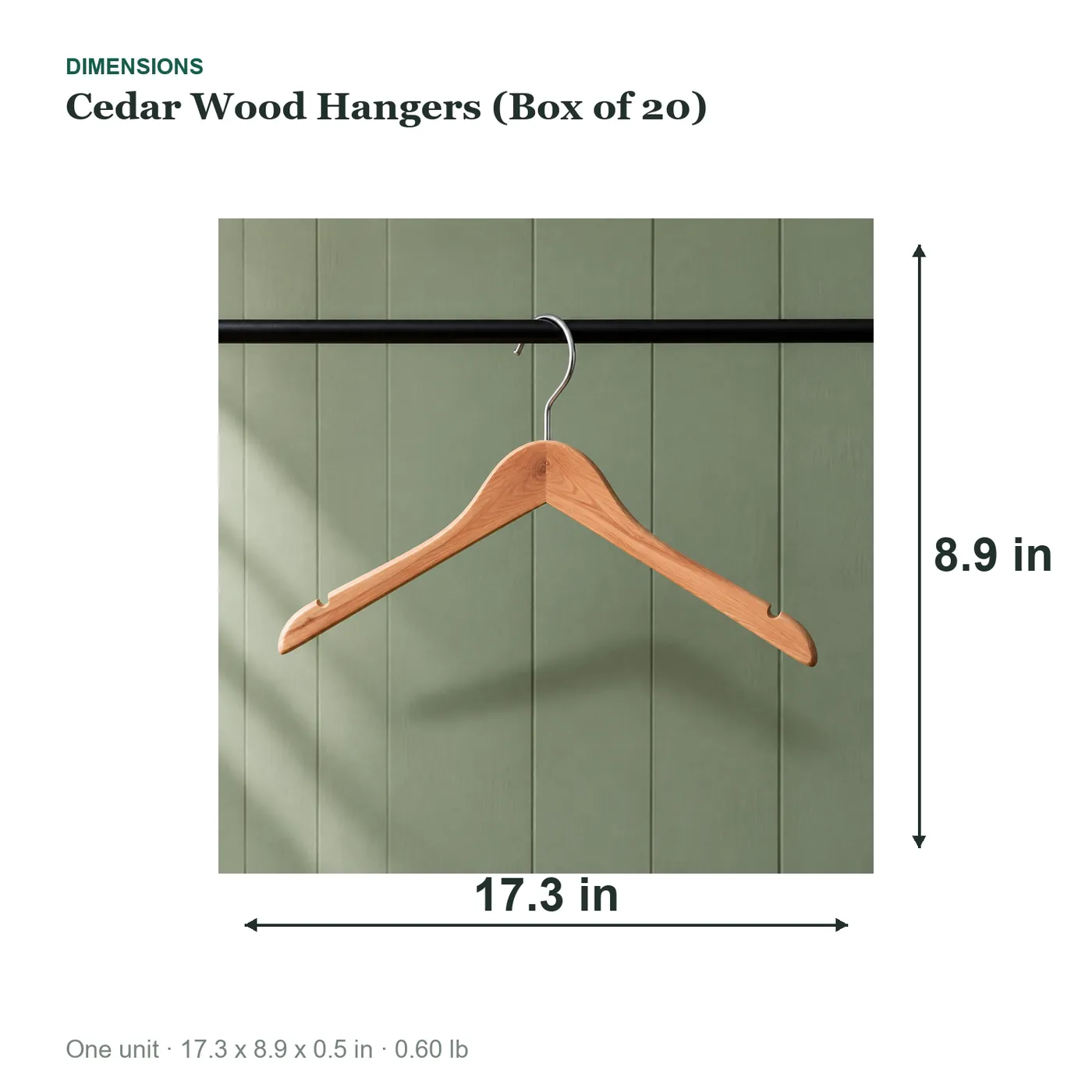 Cedar Wood Hangers (Box of 20) dimensions diagram