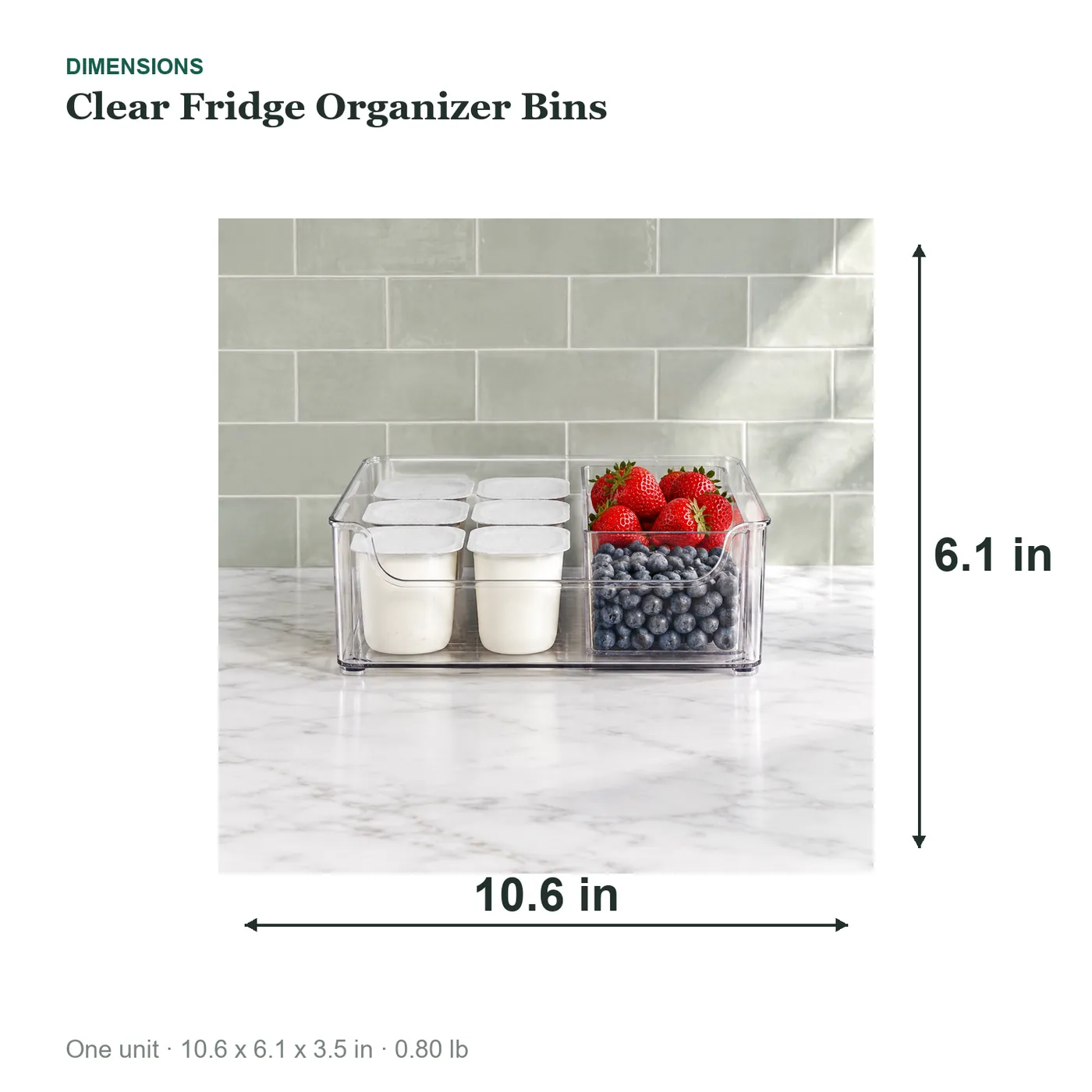 Clear Fridge Organizer Bins dimensions diagram