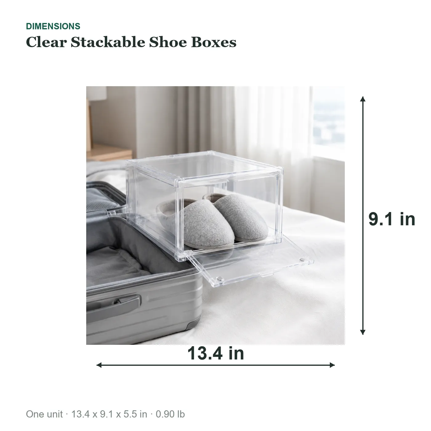Clear Stackable Shoe Boxes dimensions diagram