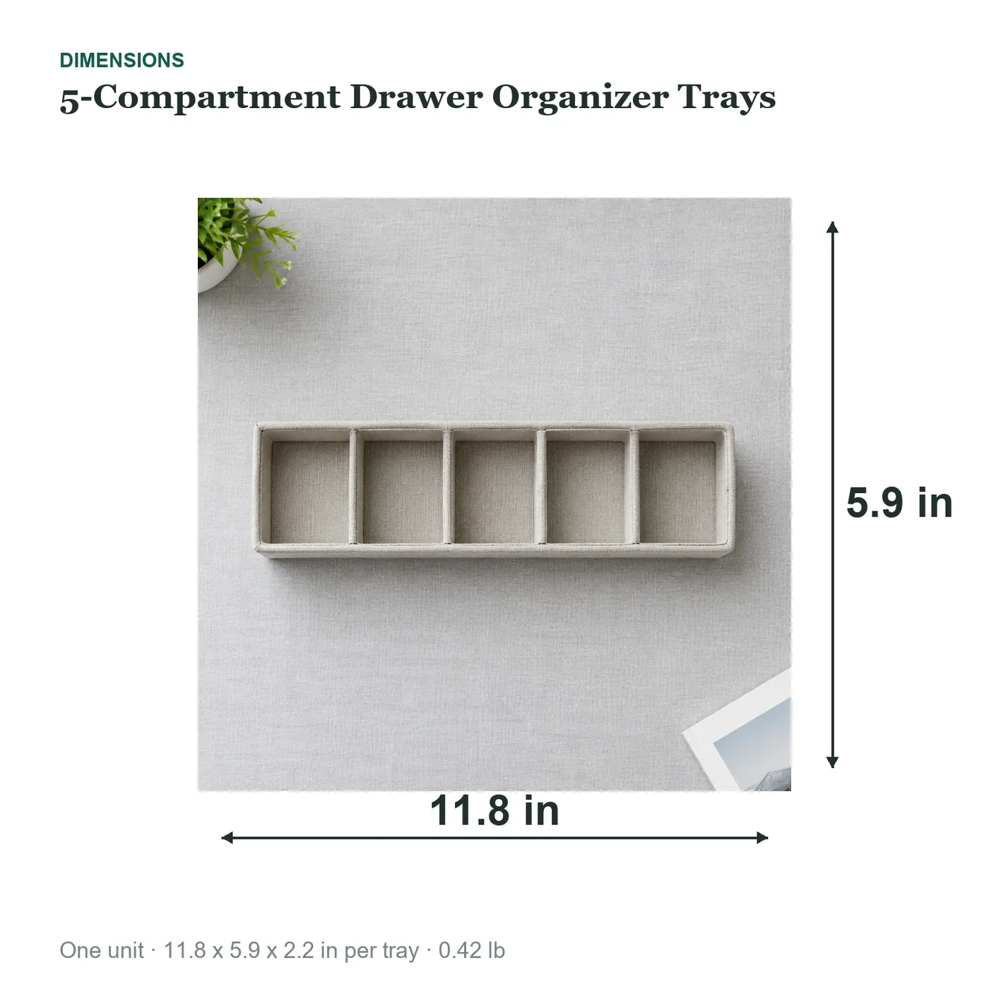 5-Compartment Drawer Organizer Trays dimensions diagram