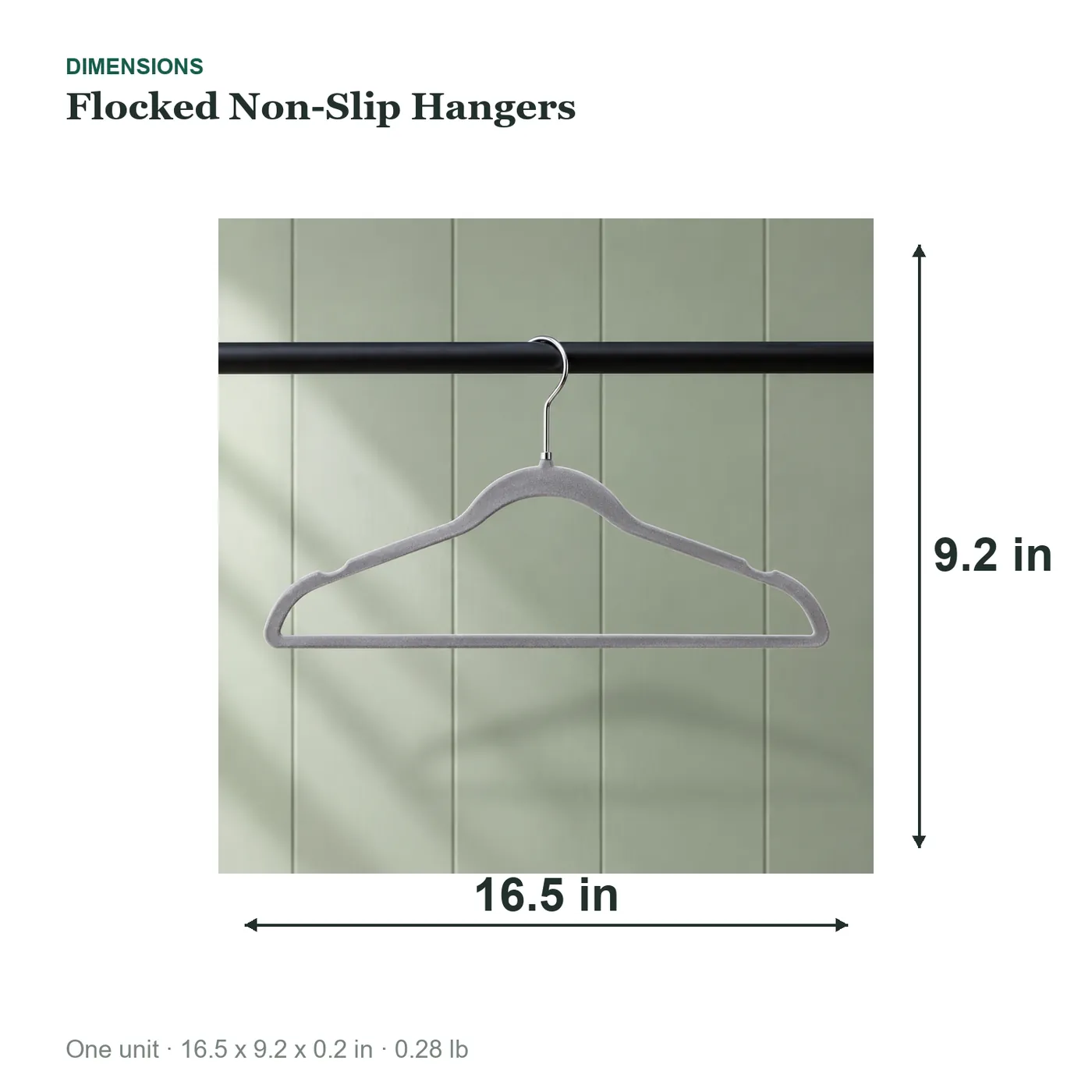 Flocked Non-Slip Hangers dimensions diagram