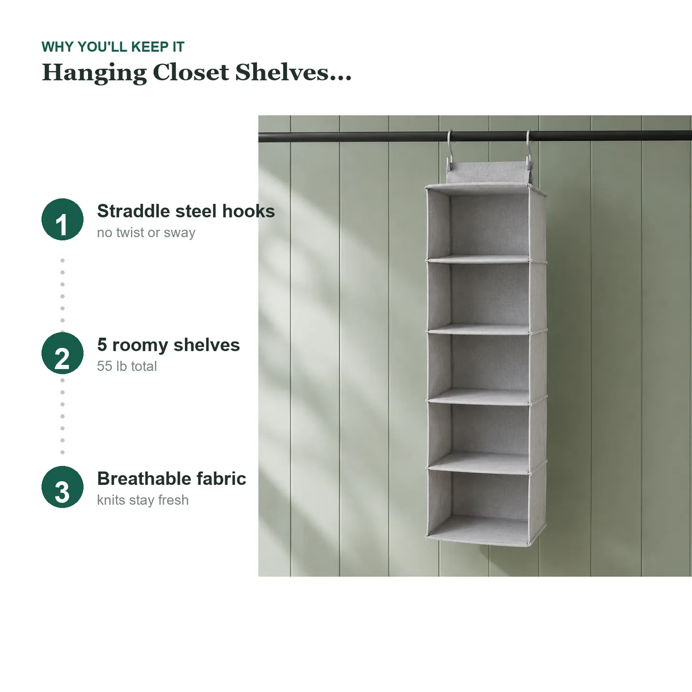 Hanging Closet Shelves (Sweater Organizer) key details