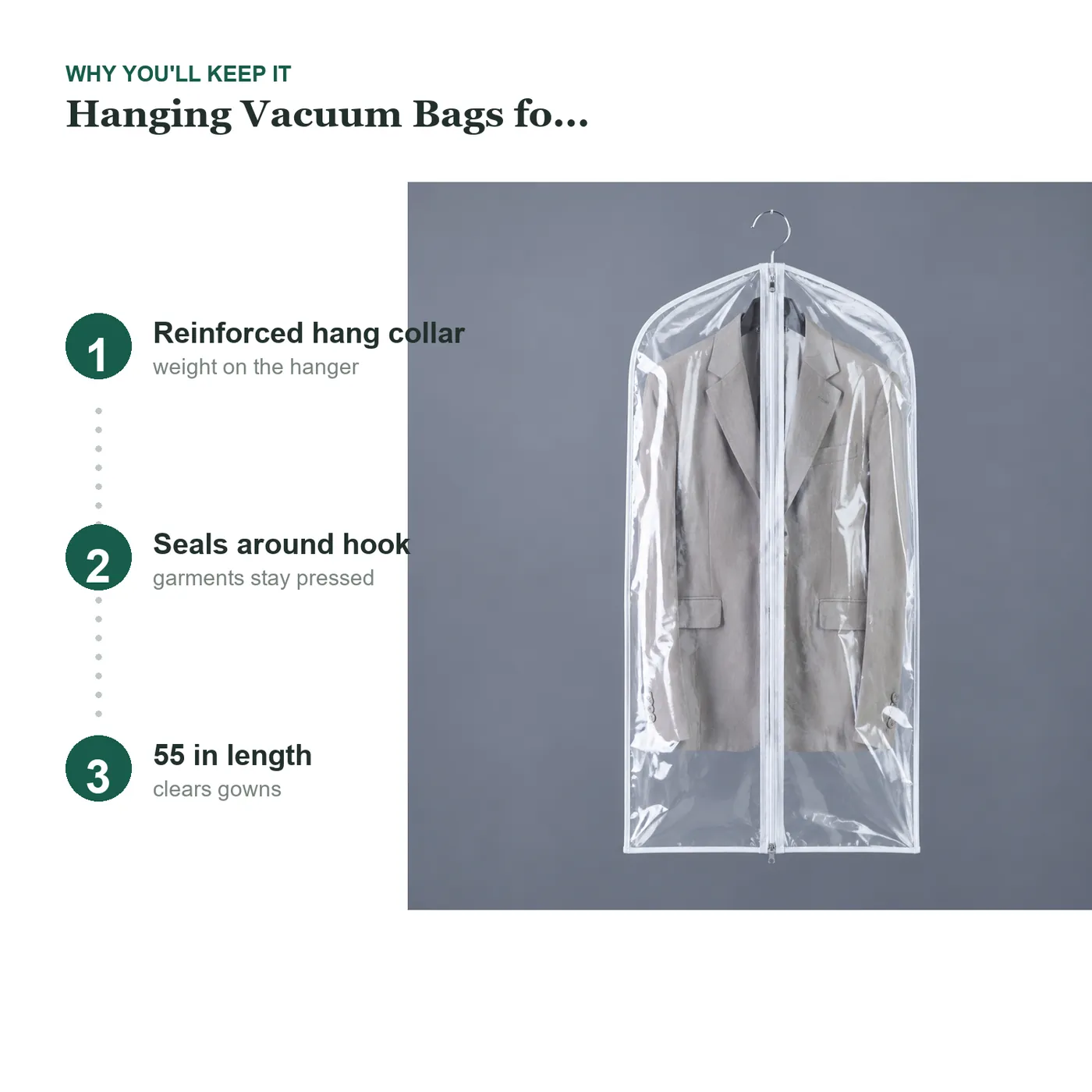 Hanging Vacuum Bags for Suits & Gowns key details