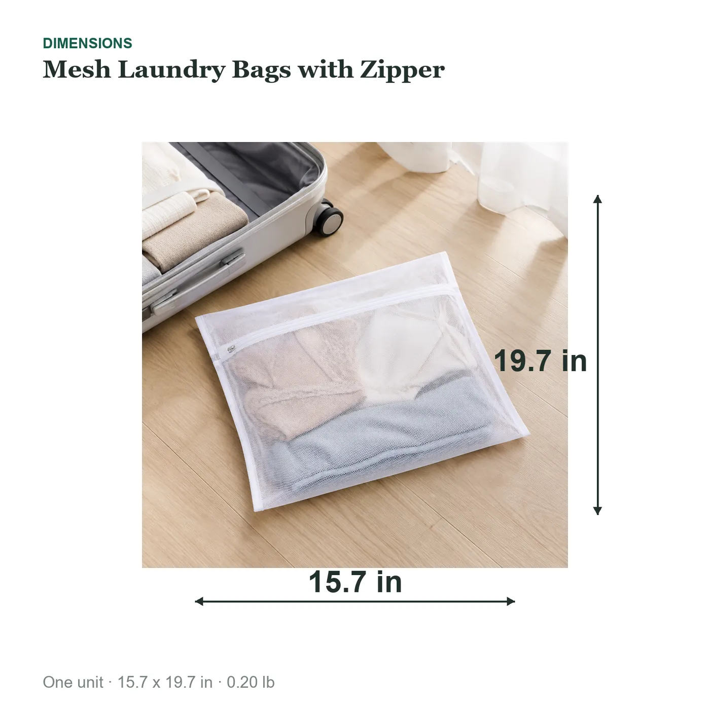 Mesh Laundry Bags with Zipper dimensions diagram