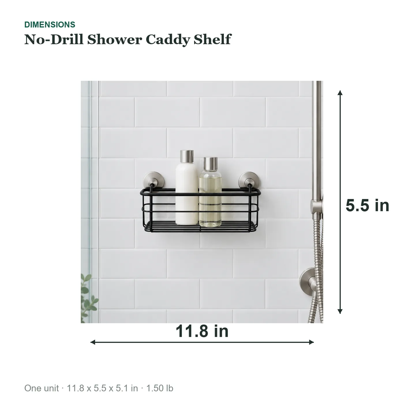 No-Drill Shower Caddy Shelf dimensions diagram