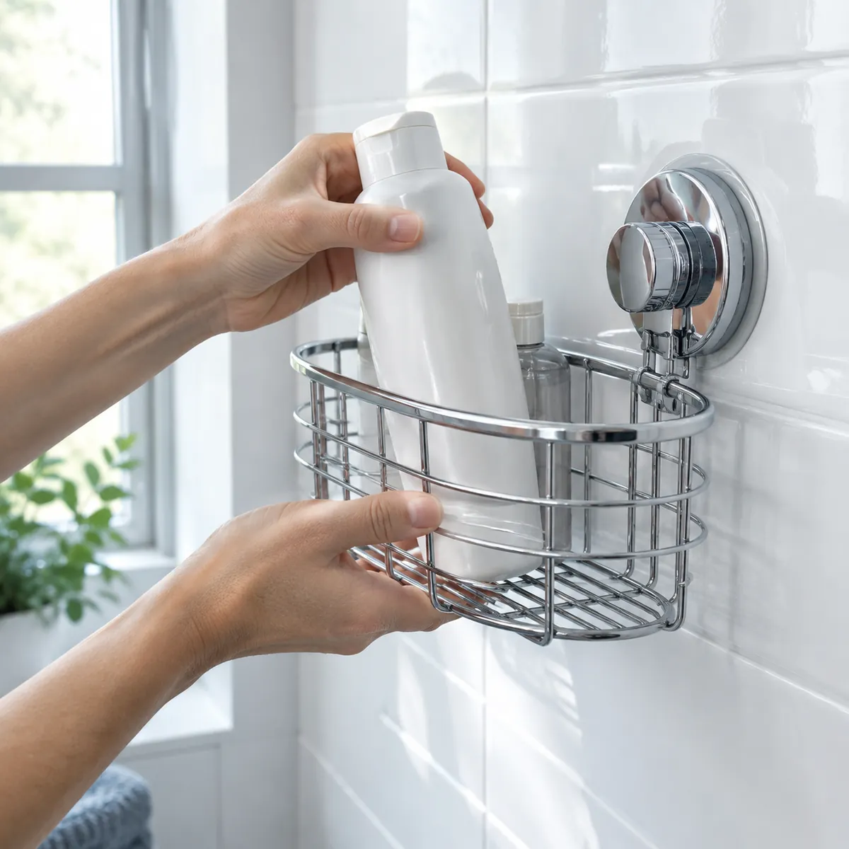 No-Drill Shower Caddy Shelf - in real use