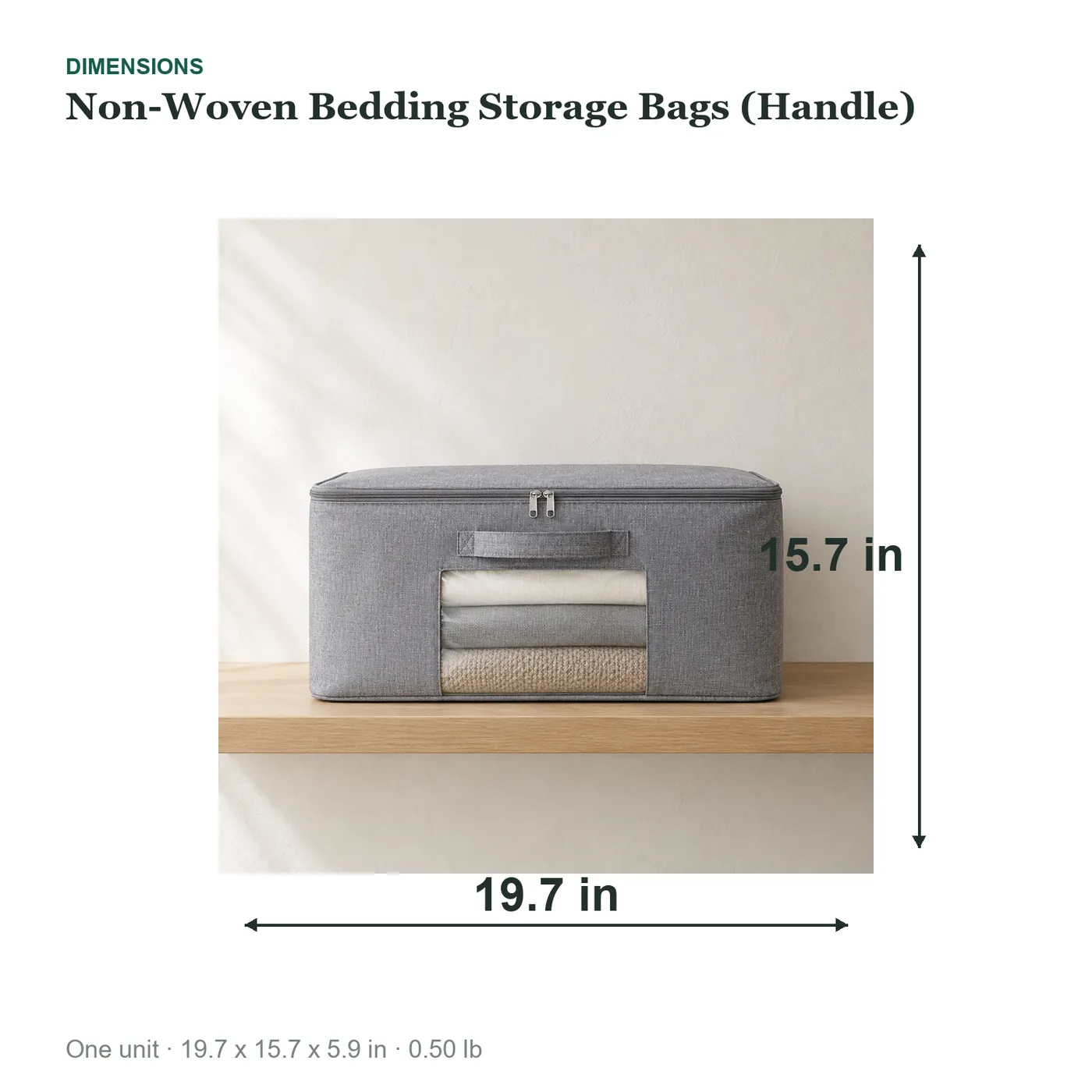 Non-Woven Bedding Storage Bags (Handle) dimensions diagram
