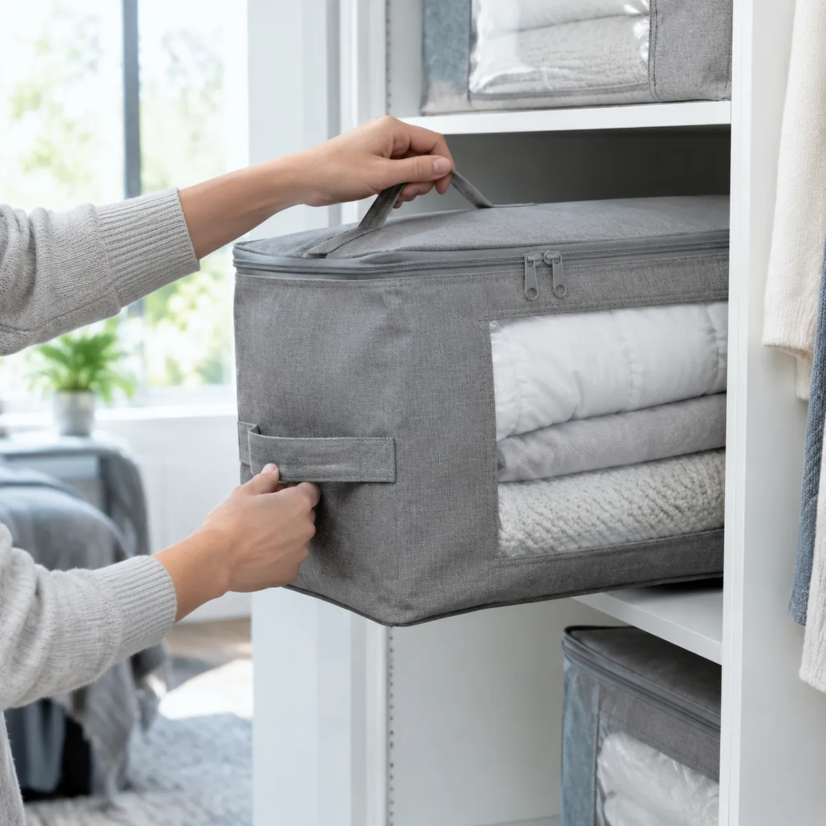 Non-Woven Bedding Storage Bags (Handle) - in real use