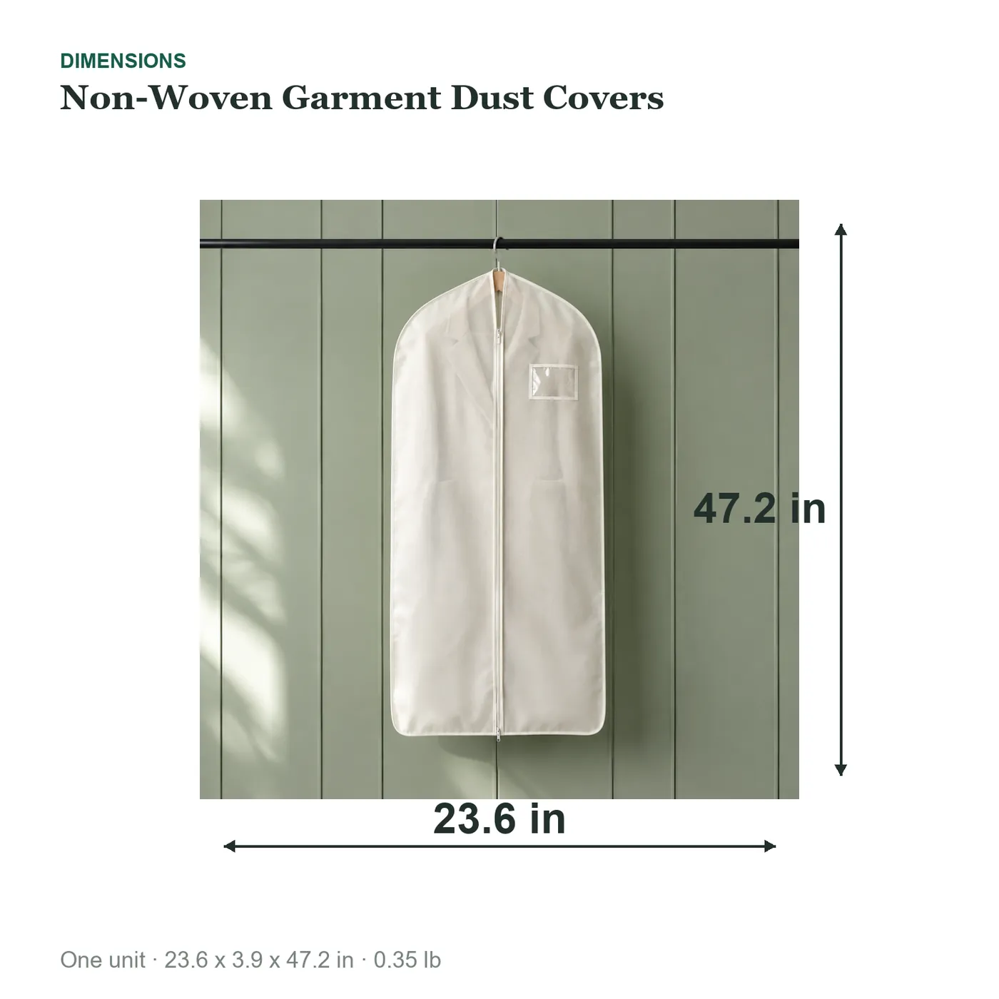 Non-Woven Garment Dust Covers dimensions diagram