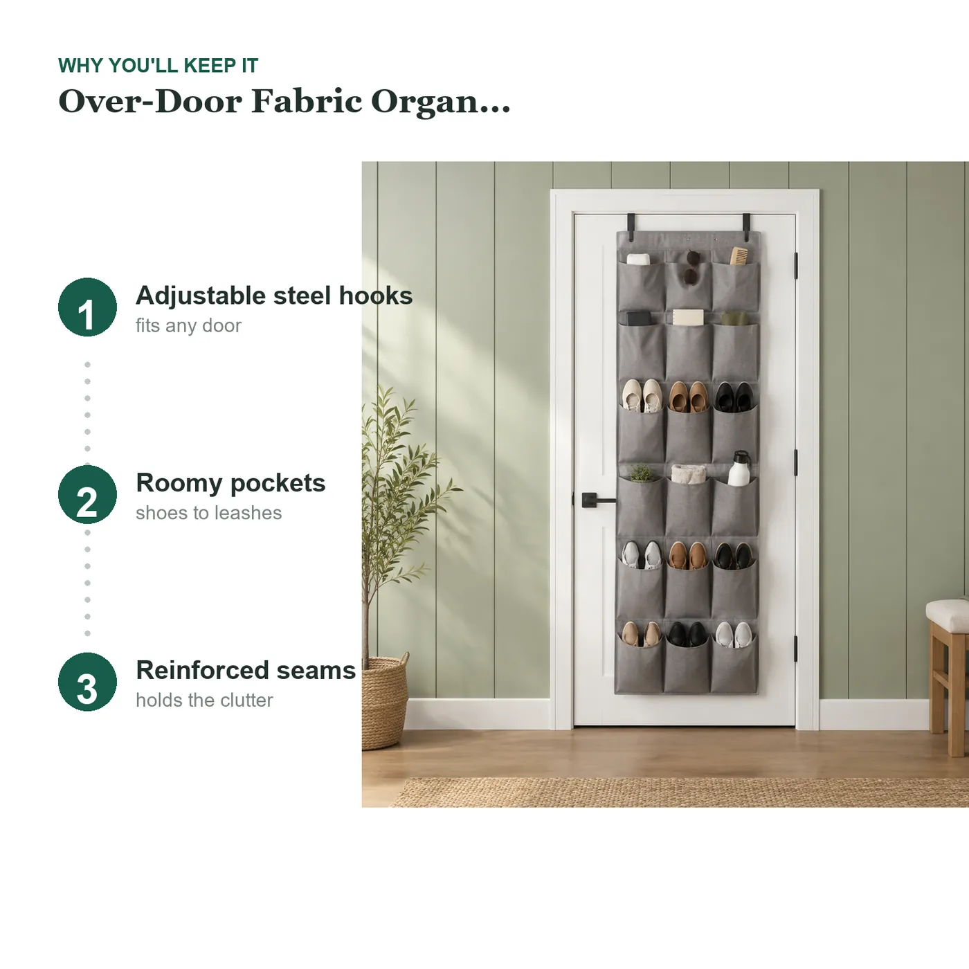 Over-Door Fabric Organizer with Pockets - key details