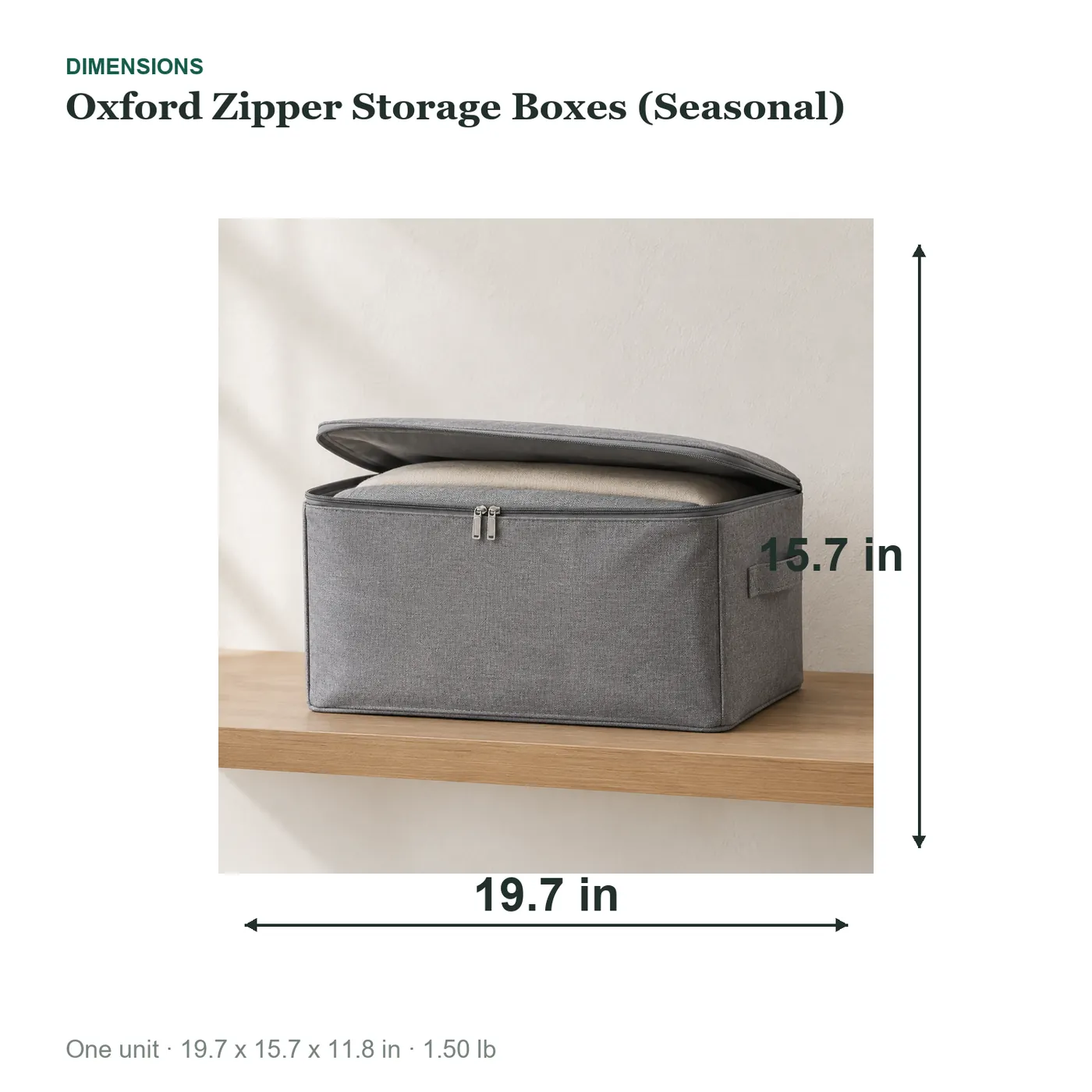 Oxford Zipper Storage Boxes (Seasonal) dimensions diagram