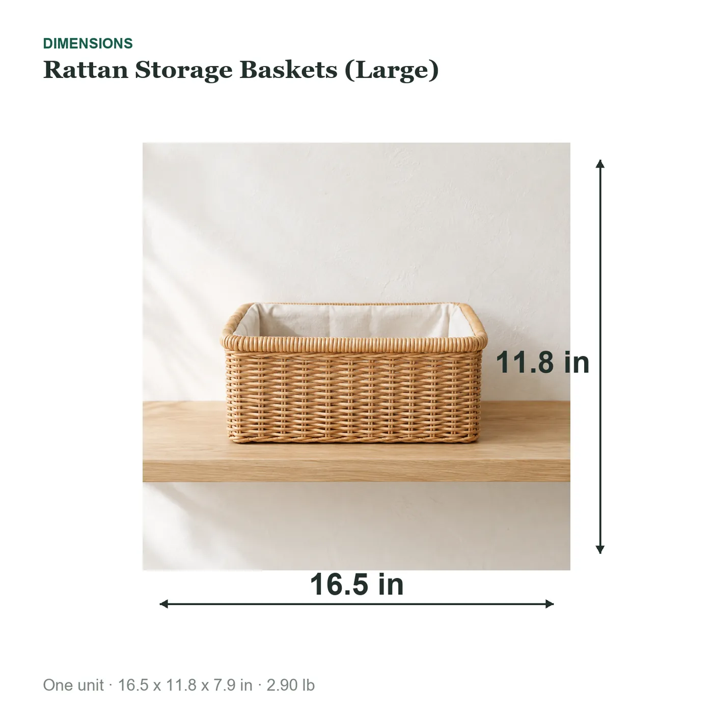 Rattan Storage Baskets (Large) dimensions diagram