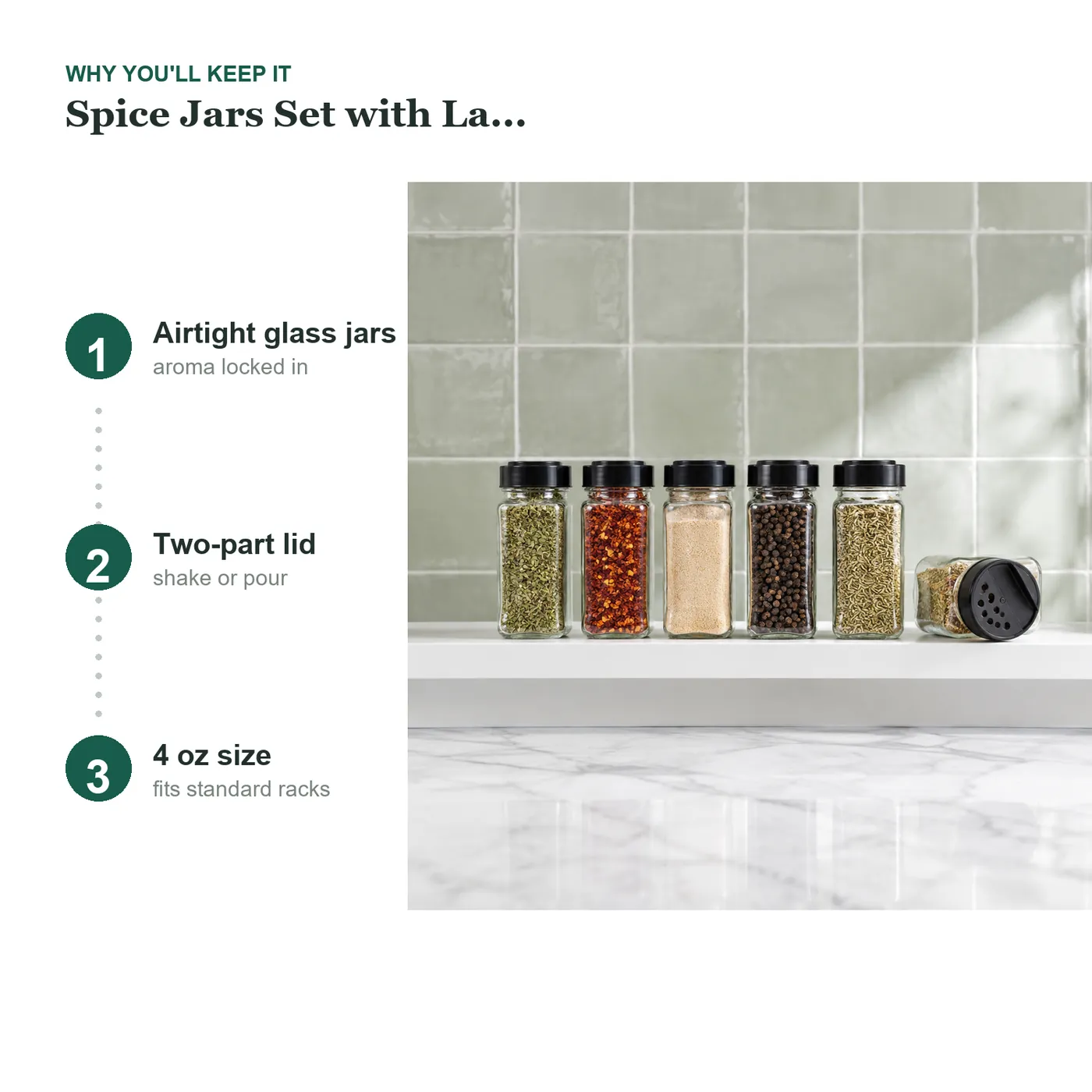 Spice Jars Set with Labels key details