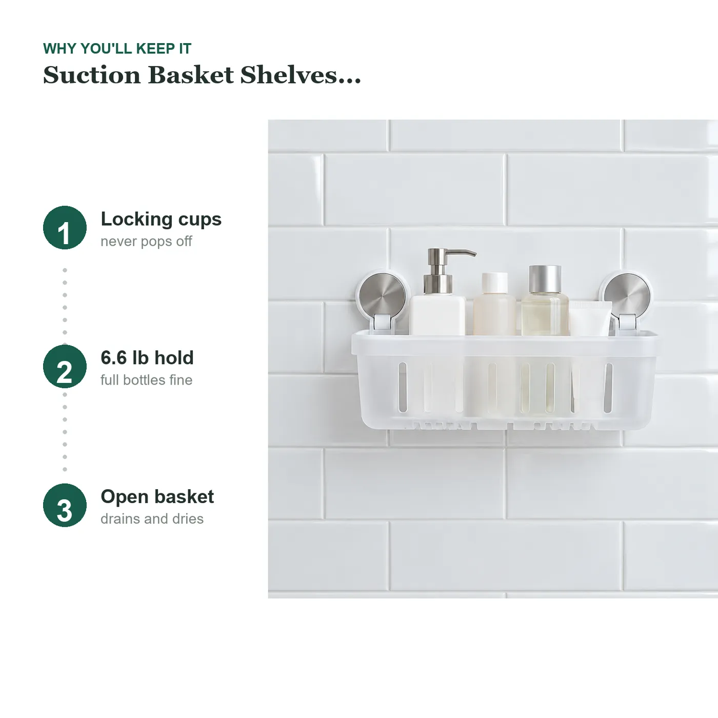 Suction Basket Shelves for Bathroom - key details