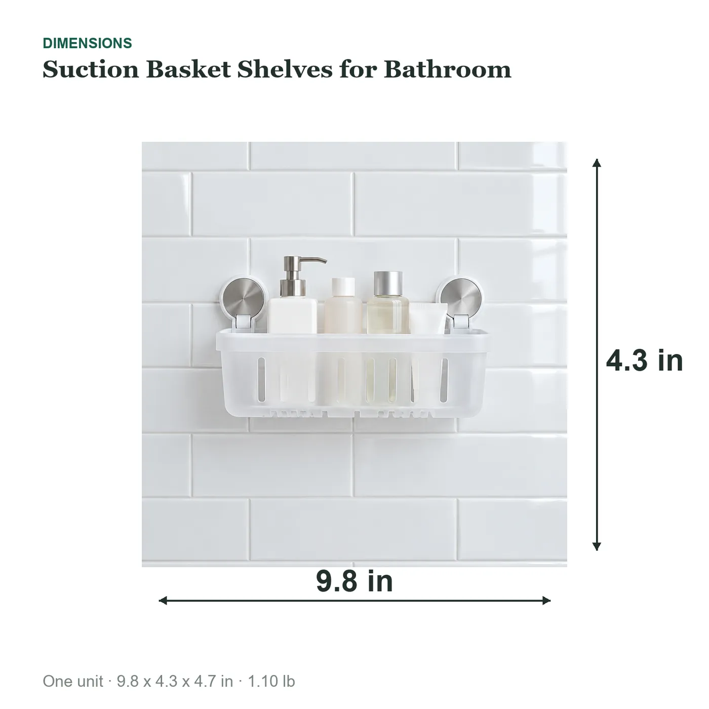 Suction Basket Shelves for Bathroom - dimensions