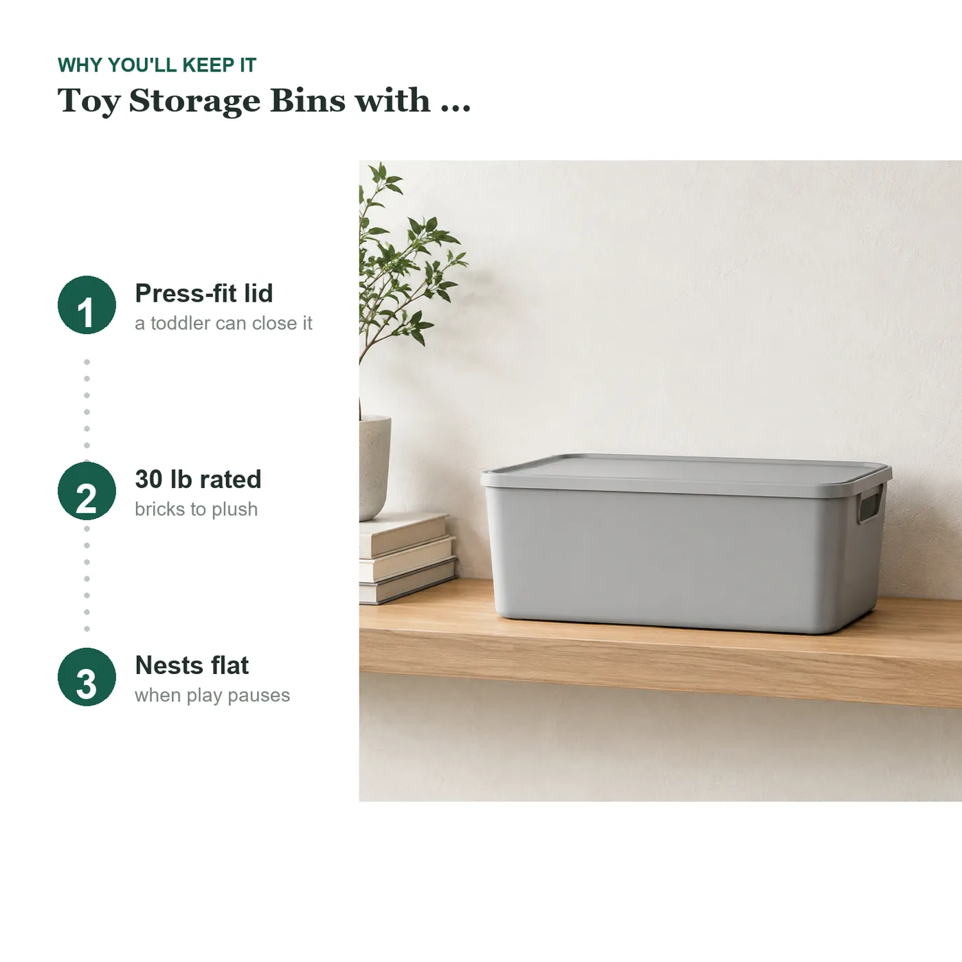 Toy Storage Bins with Lids (Large) key details