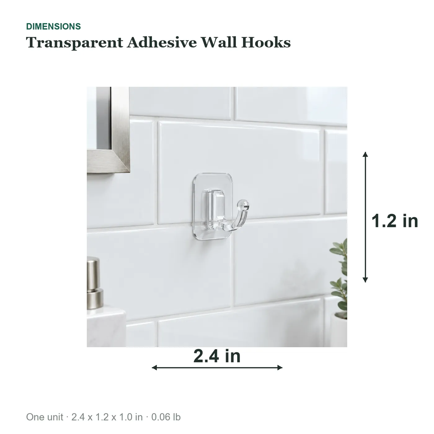 Transparent Adhesive Wall Hooks dimensions diagram