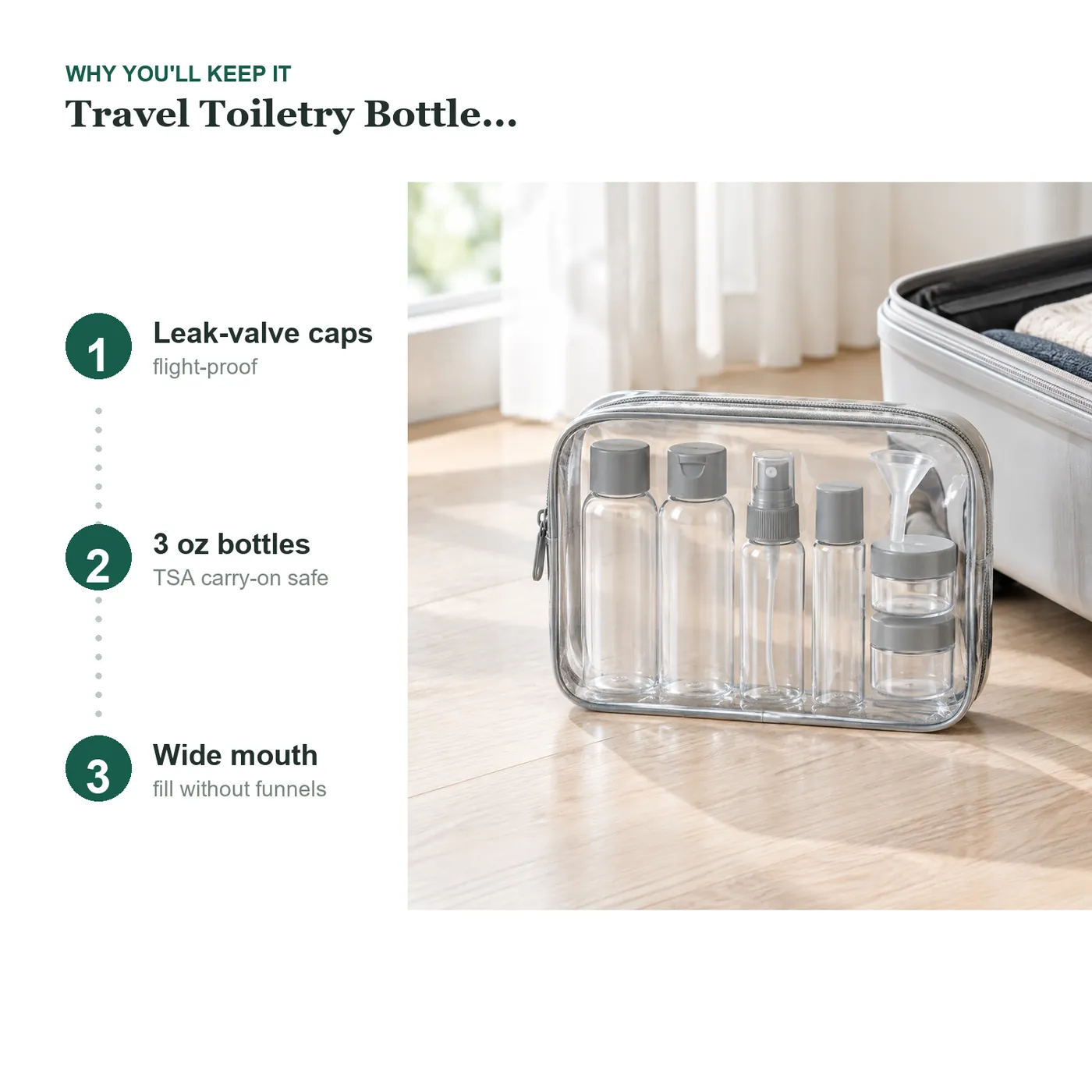 Travel Toiletry Bottles Set - key details