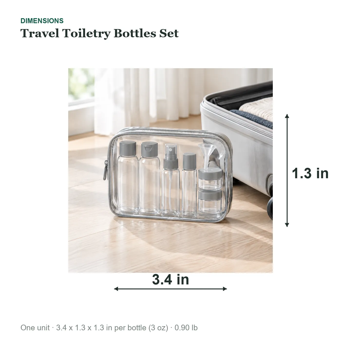 Travel Toiletry Bottles Set - dimensions