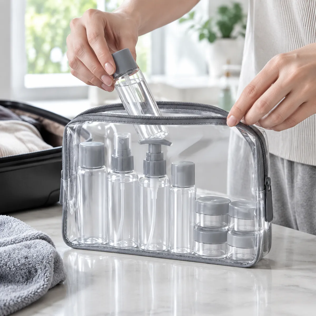 Travel Toiletry Bottles Set - in real use