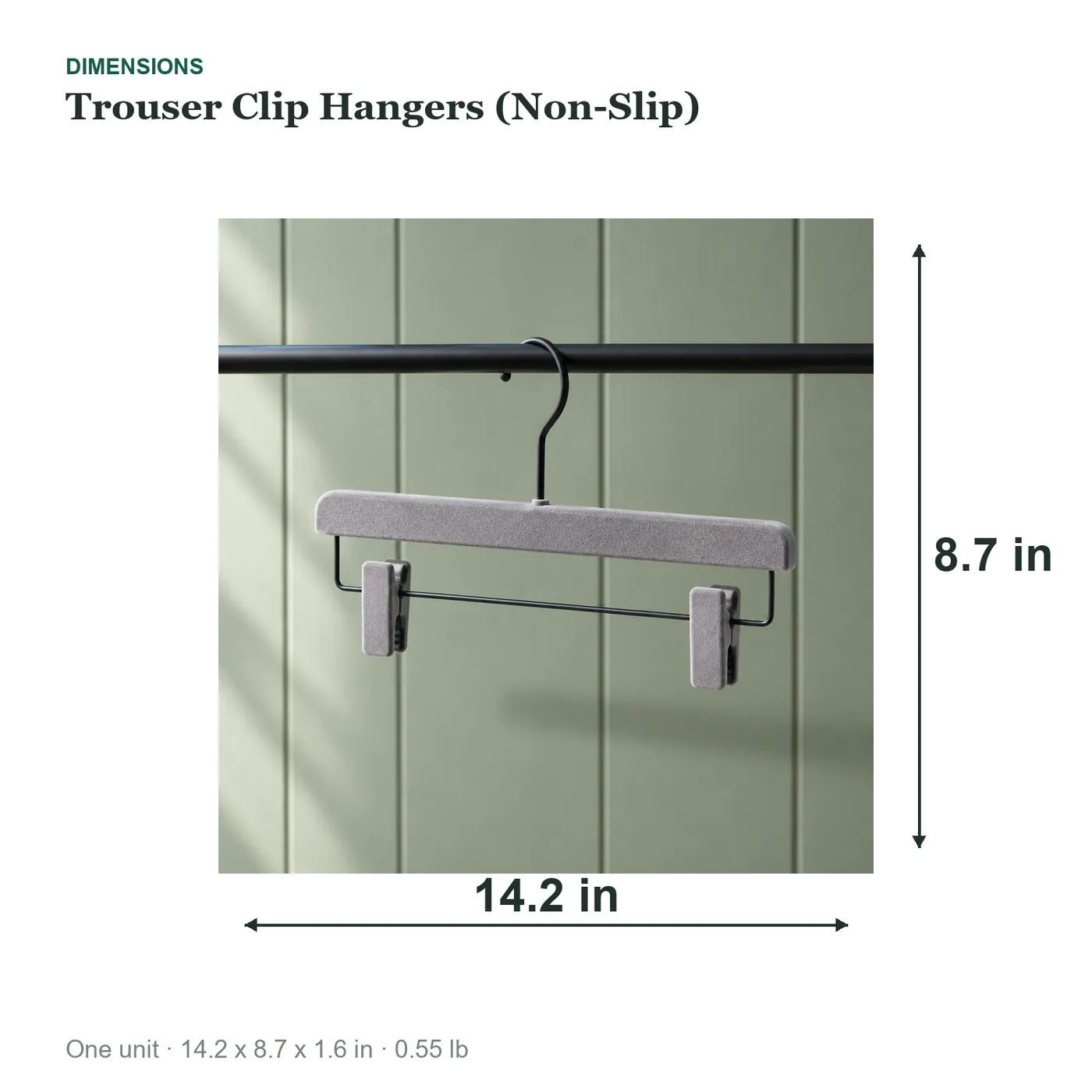 Trouser Clip Hangers (Non-Slip) dimensions diagram