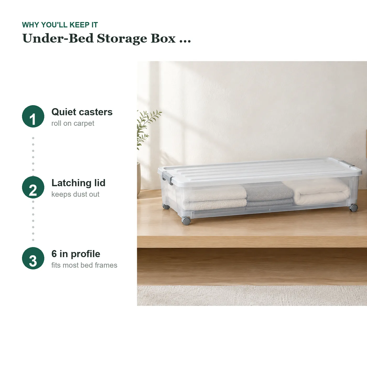 Under-Bed Storage Box with Wheels (XL) key details
