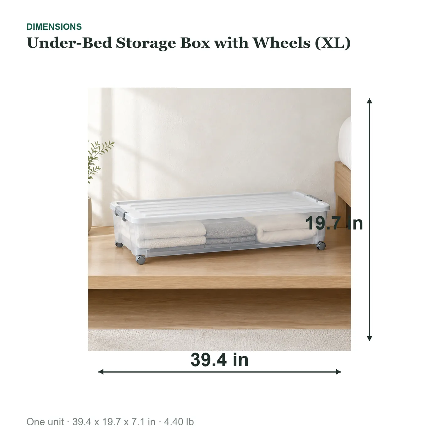 Under-Bed Storage Box with Wheels (XL) dimensions diagram