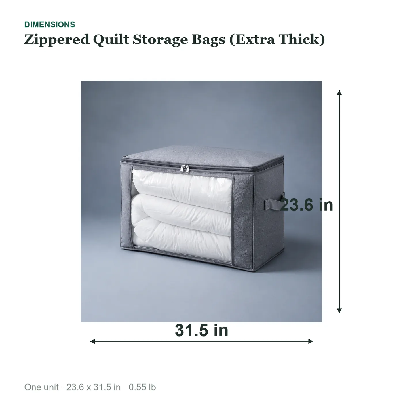 Zippered Quilt Storage Bags (Extra Thick) - dimensions